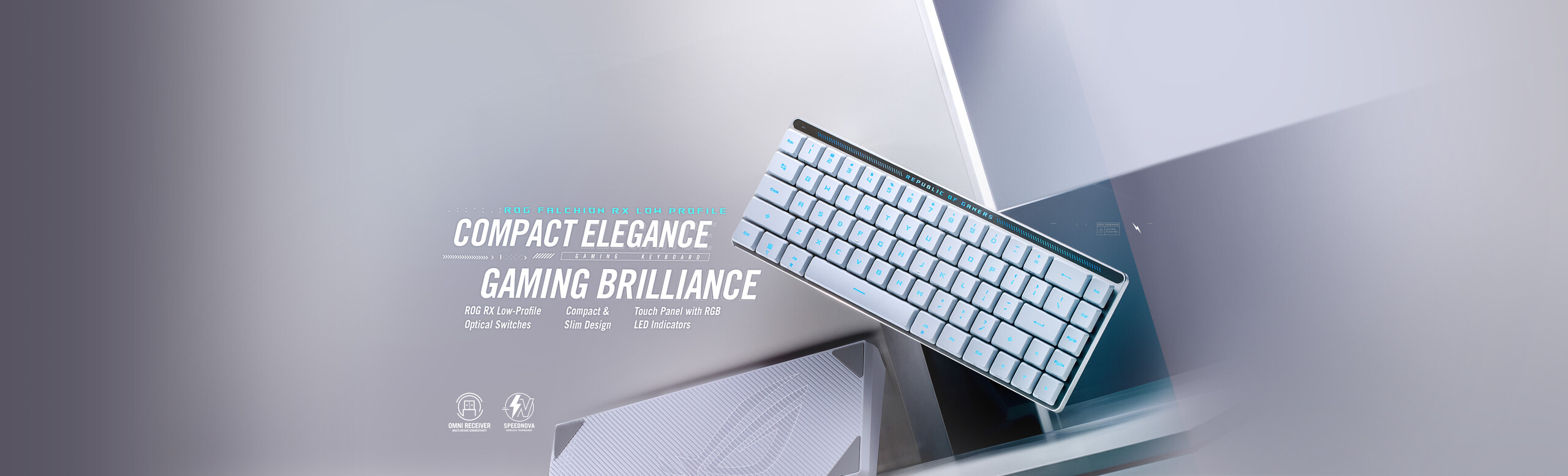 L'immagine mostra la tastiera gaming ROG Falchion RX Low Profile