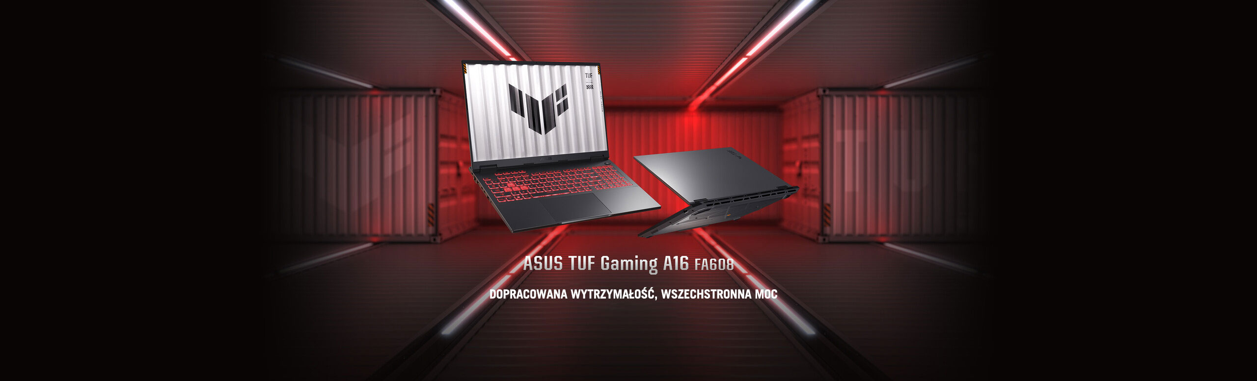 Two tuf gaming a14 open views with text "Portable Power, Maximum Impact"