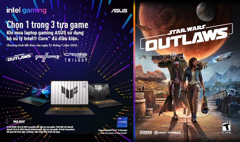 MUA LAPTOP GAMING ASUS TRANG BỊ BỘ VI XỬ LÝ INTEL® CORE™ – CHỌN 1 TRONG 3 TỰA GAME HOT