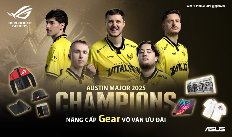 CƠN BÃO ROG: MỪNG VITALITY VÔ ĐỊCH AUSTIN MAJOR 2025 - NÂNG CẤP GEAR ROG, NHẬN NGAY QUÀ!
