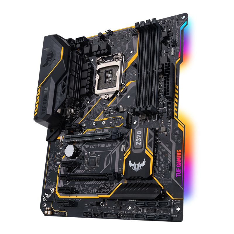 TUF Z370-PLUS GAMING front view, 45 degrees