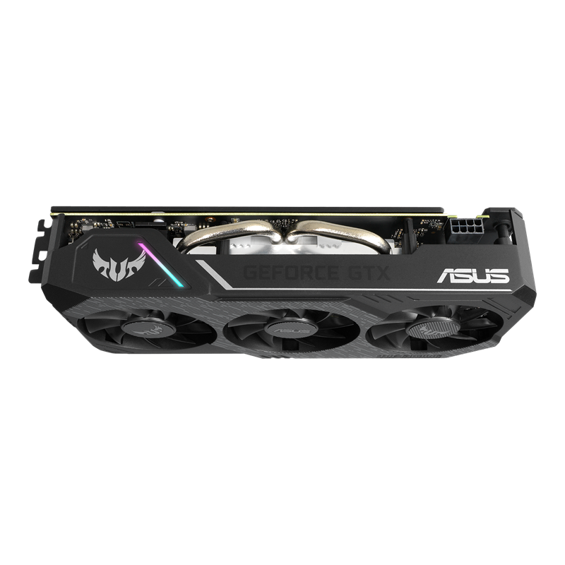 ASUS TUF Gaming X3 GeForce GTX 1660 SUPER 6GB GDDR6 graphics card, top view, showcasing the heatsink