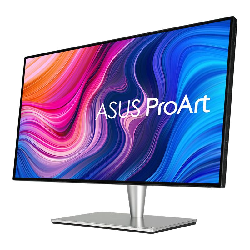 ProArt Display PA27AC, front view, tilted 45 degrees