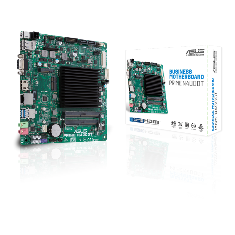 PRIME N4000T motherboard, packaging and motherboard
