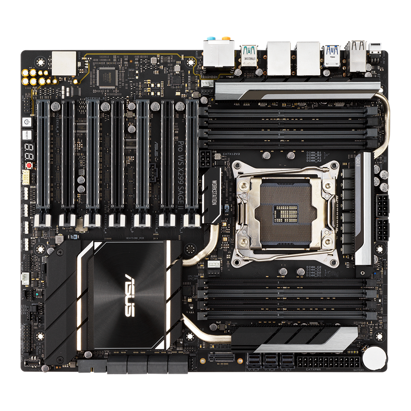 Pro WS X299 SAGE II motherboard, front view 