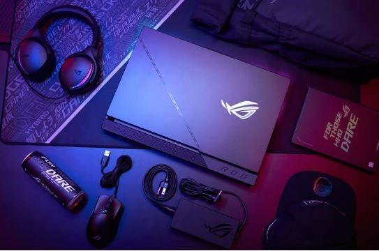 ROG Laptop displayed with peripherals