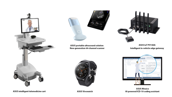 ASUS smart-healthcare webinar, ASUS VivoWatch, ASUS portable ultrasound series, ASUS Miraico, ASUS intelligent telemedicine cart, ASUS IoT PV100A