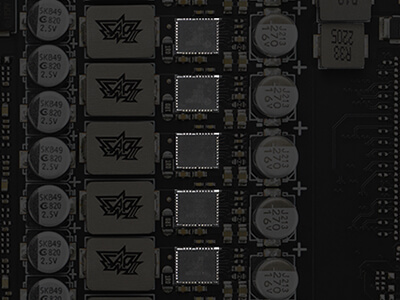 carte graphique mettant en évidence des MOSFETs de 80 ampères