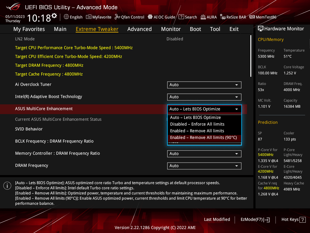 Uživatelské rozhraní ASUS MultiCore Enhancement