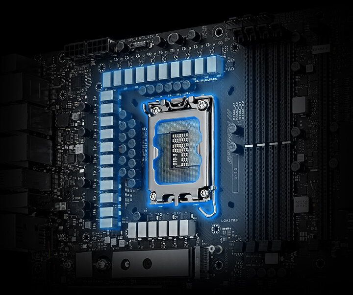 Obrázek ilustrující napájecí fáze na základní desce ROG Z790