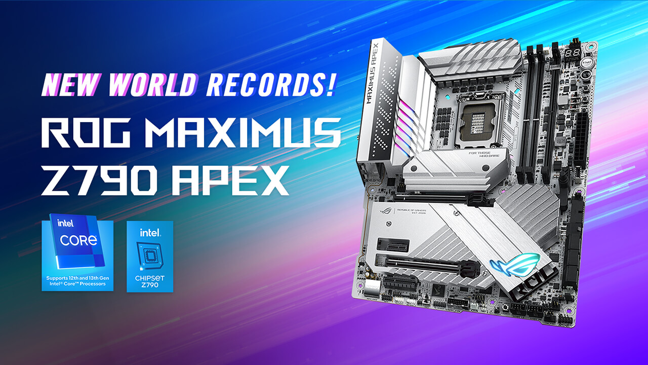 Obrázek světových rekordů desky ROG Maximus Z790 Apex.