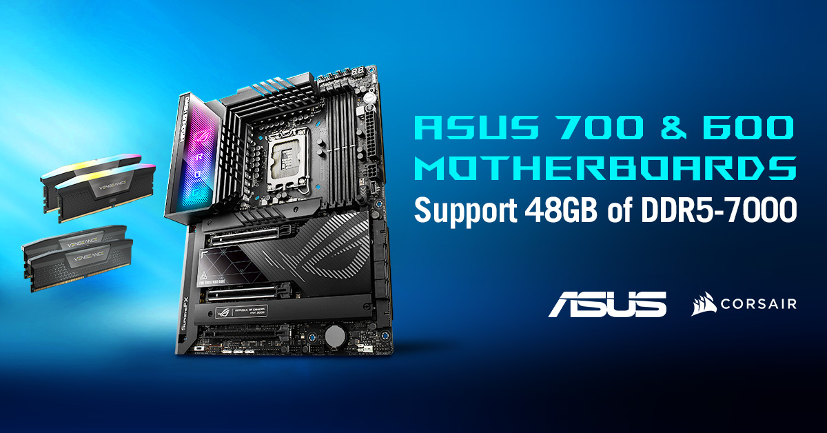Obrázek se základními deskami ASUS a pamětí Corsair DRAM