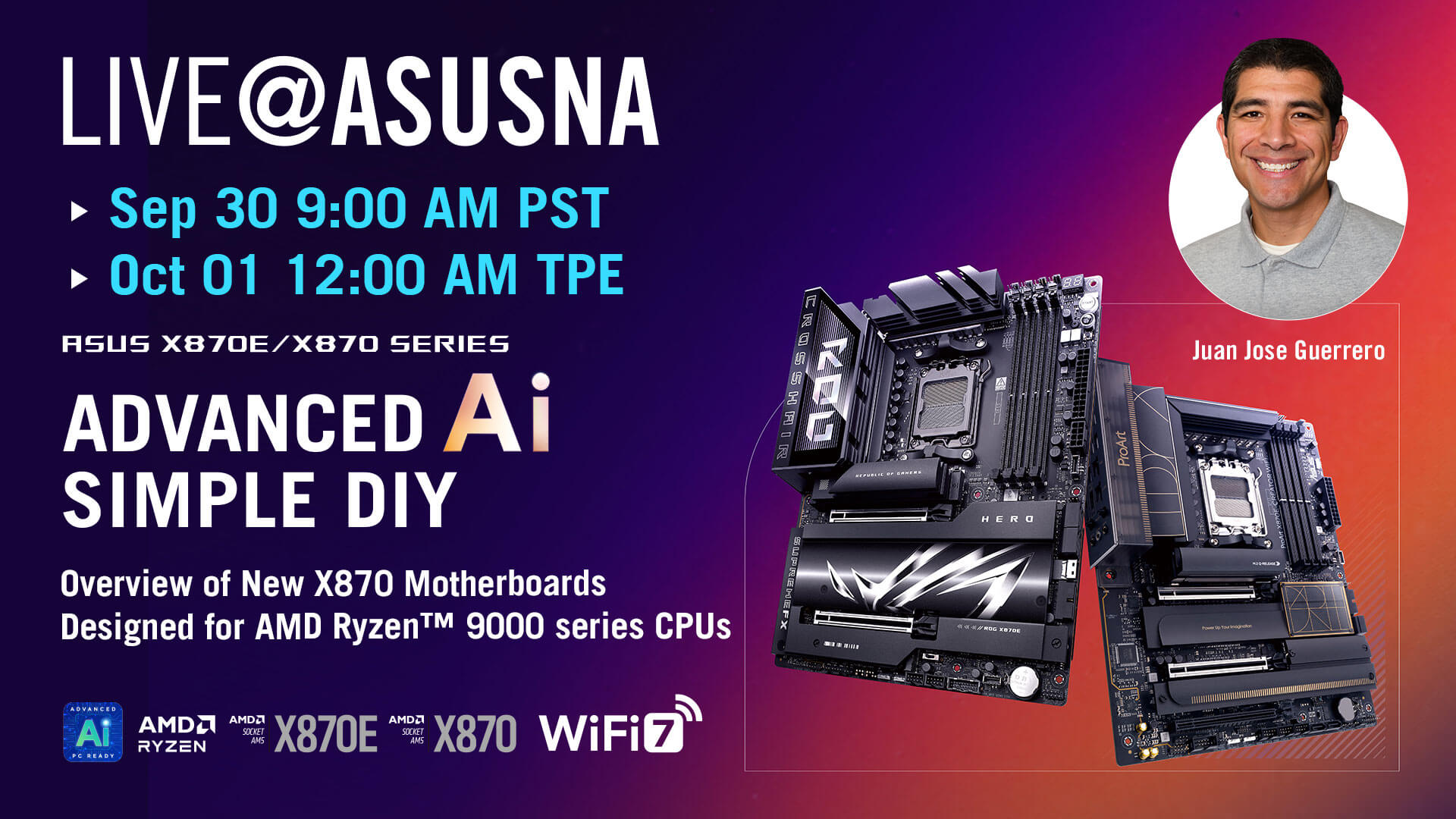 Banner da Visão geral e Demonstração em Direto da Série Completa de Motherboards ASUS X870E / X870