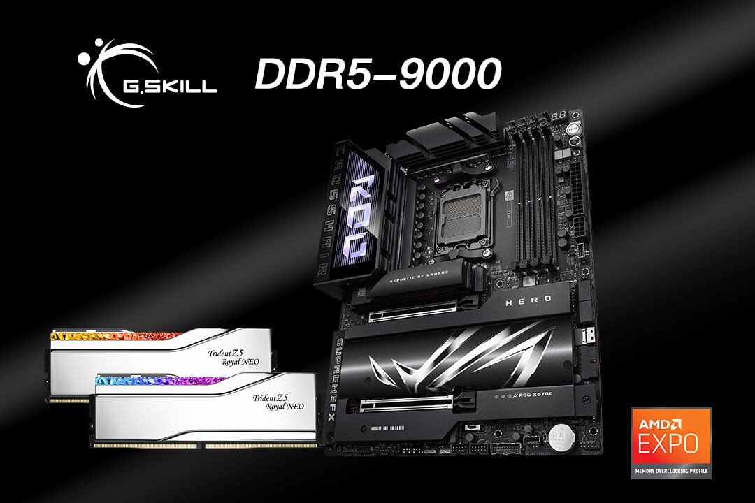 Banner Kit de memória com overclock G.SKILL Atinge os DDR5-9000 48GB (24GBx2)
