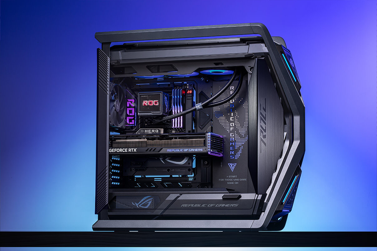 foto en ángulo de 45° de la construcción del PC Clean Enthusiast's Dream.