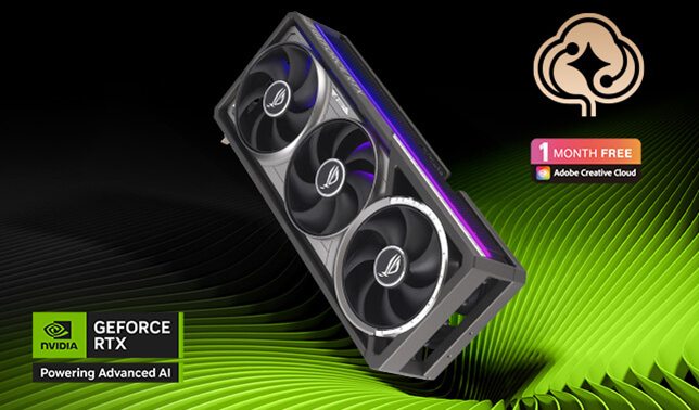 ROG Astral GeForce RTX™ 5090 32GB GDDR7 OC Edition, vista frontal con iluminación
