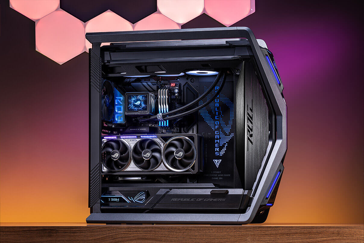 45° angle photo of The Gamer's Dream - Titanium PC build.