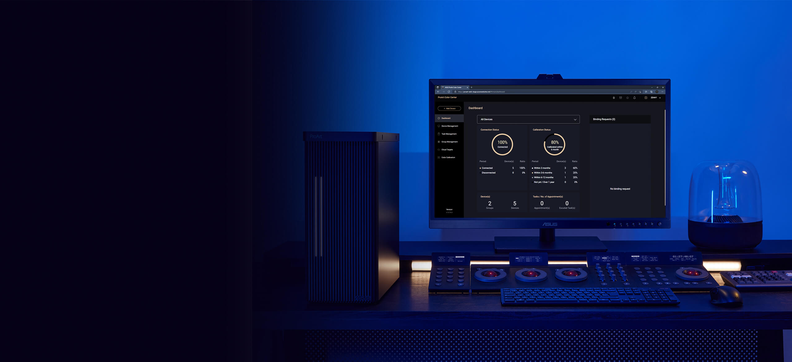 ProArt Color Center software gebruikersinterface-instelling weergegeven op een ProArt Display