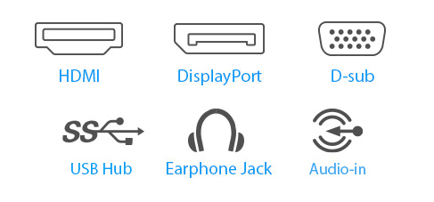 BE24EQSB 配備多種連接方式，包括 HDMI、DisplayPort、DVI-D、D-sub 及 2 個 USB 3.0 連接埠。